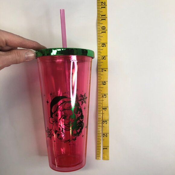 Dolly Parton Christmas 21.5 oz Pink Plastic Tumbler with Straw Green Lid New - Picture 16 of 16